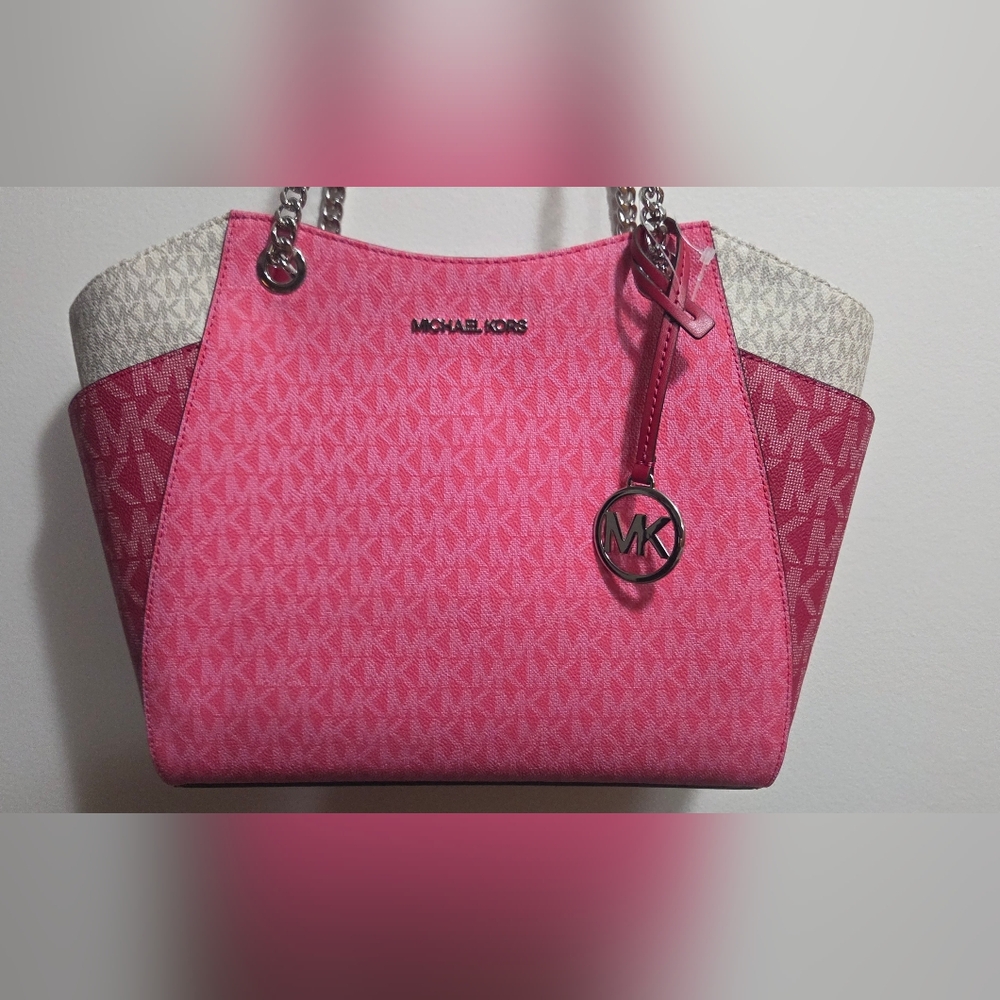 Michael Kors Pink/cream/cranberry Ombre Tote Bag Nwt - Picture 1 of 7